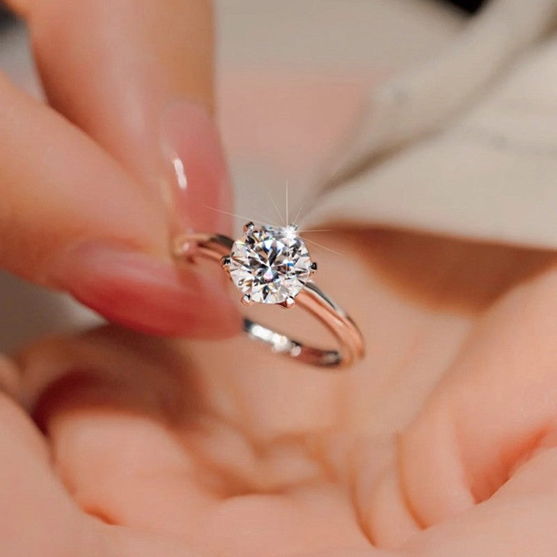 1ct D VVS Lab-Grown Diamond Classic 6-Prong Ring, 925 Sterling Silver Ring