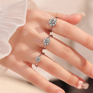 Twisted Bypass Shank Snowflake Six-Prong Lab Grown Diamond Solitaire Ring | 14K White Gold Plated 925 Sterling Silver