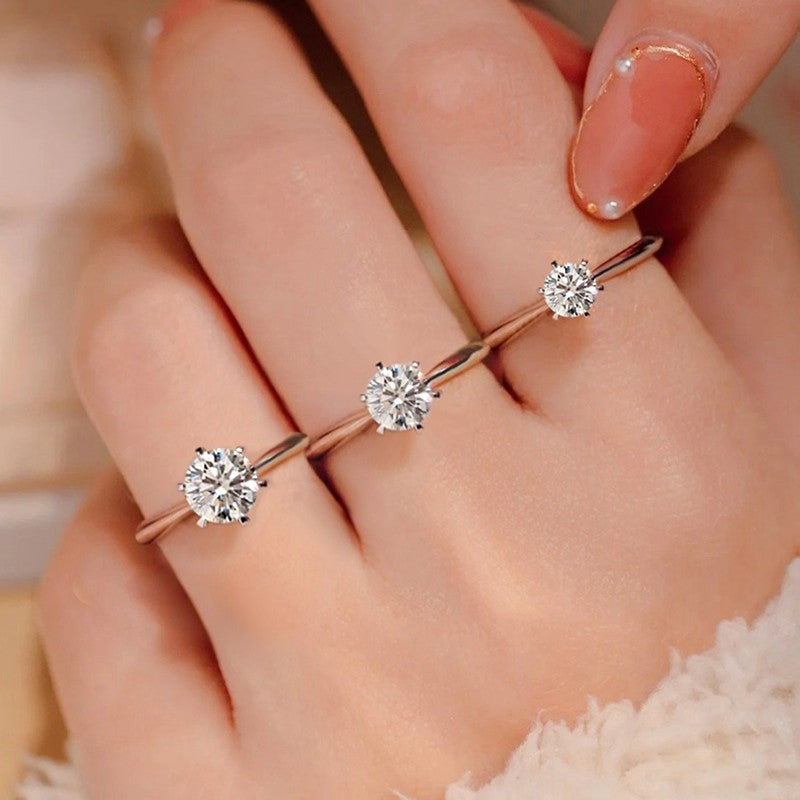 1ct D VVS Lab-Grown Diamond Classic 6-Prong Ring, 925 Sterling Silver Ring