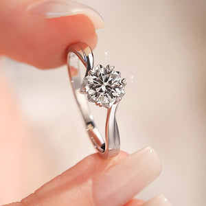 Twisted Bypass Shank Snowflake Six-Prong Lab Grown Diamond Solitaire Ring | 14K White Gold Plated 925 Sterling Silver