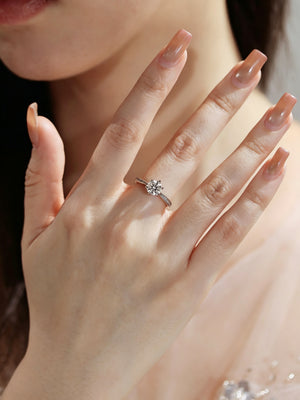 Micro-Pavé Six-Prong Lab-Grown Diamond Ring in 925 Sterling Silver