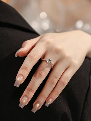 Micro-Pavé Six-Prong Lab-Grown Diamond Ring in 925 Sterling Silver